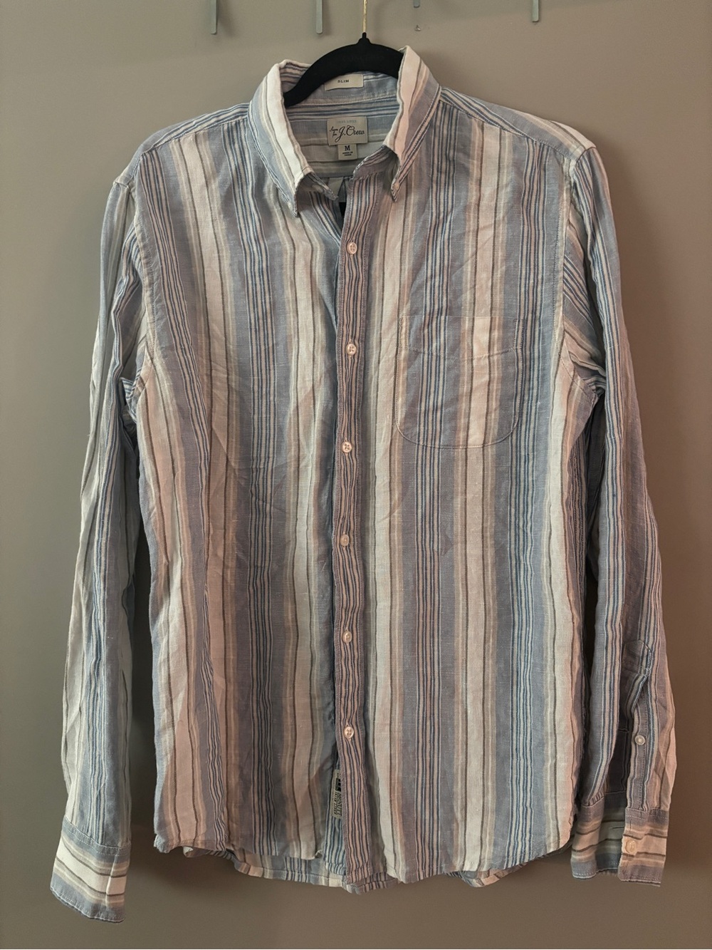 J. Crew X Baird McNutt Irish Linen Button Down Blue and White Striped